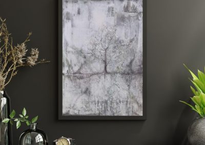 Den här målning är gjord både med cement och akryl i vitt och grått